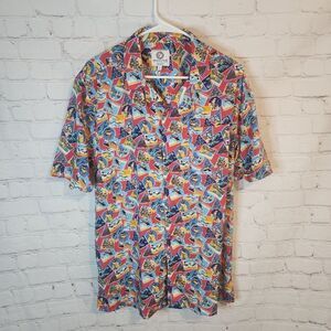 Resolution Vibrant Multicolor Men's Hawaiian Shirt, Size Large